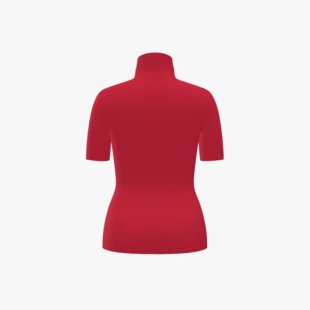 Red Venus Fitted Stand Neck Top