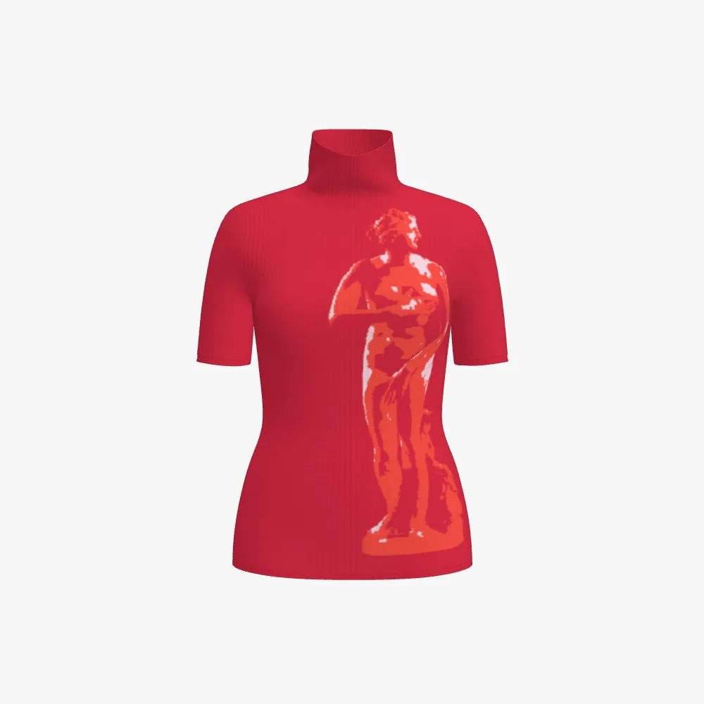 Red Venus Fitted Stand Neck Top