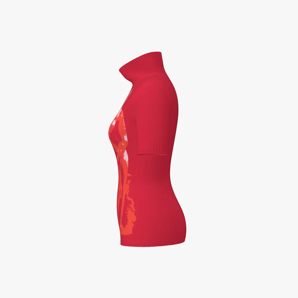 Red Venus Fitted Stand Neck Top